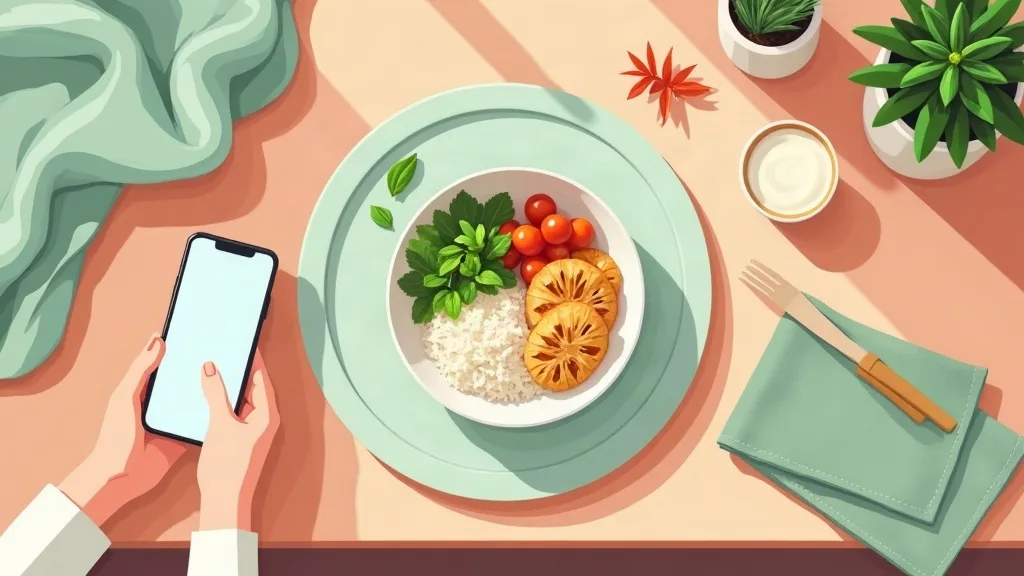 A phone photographing a cozy home-cooked meal on a mint-green table setting